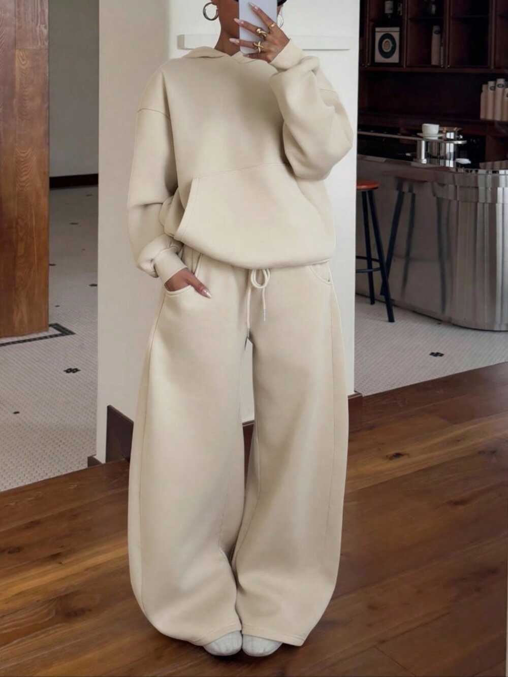 Apricot Casual Women's Relaxed Fit Hoodie  & Sweatpants Two Piece Lounge Set